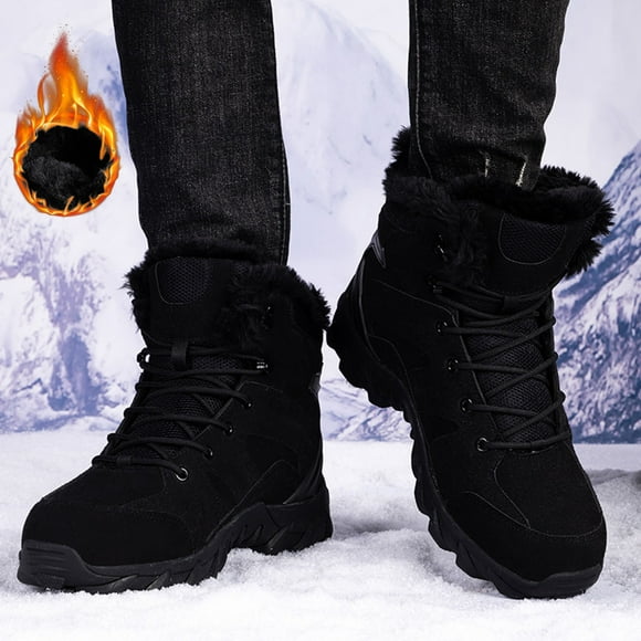 YOUSNH Men Snow Boots Winter Boots Fashion New Pattern Simple Solid Color Thickened Warm and Comfortable Lace Up Boots for Men Black 9.5