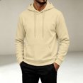 thumbnail image 7 of Mens Pullover Hoodie Cotton Long Sleeve Hooded Sweatshirt with Pocket | Fall Winter Solid Sweatshirt Long Sleeve Casual Pullover Tops Fashion Hoodies & Sweatshirts Khaki M, 7 of 7