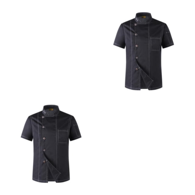 Maytalsory Convenient And Easy-to-clean Chef Coat Button Must-have For Every Chef Polyester Short Sleeve Chef Chef Jacket black xl 2Set