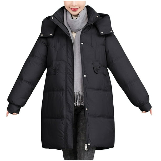 Chaqueta de invierno de algodón para mujer, con capucha, manga larga, informal, con bolsillos laterales y capucha.