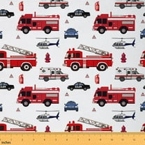 Castle Fairy Kids Firefighter Car Fabric by the Yard 2 Yards,Police Car Room Decor Fabric by the Yard,Car Theme Sewing Fabric,Super Cozy Room Decor