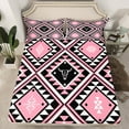 thumbnail image 5 of Feelyou Pink Boho Aztec Twin Sheet Sets, Mandala Geometric Twin Fitted Sheet, Vintage Western Fashion Flat Sheet, Breathable Home Decor,3 Pieces, 5 of 7