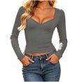 thumbnail image 2 of Women's Sweetheart Neck Long Sleeve Crop Top, Ribbed Fitted Basic T-Shirt,L,Women's Plus Size, 2 of 9