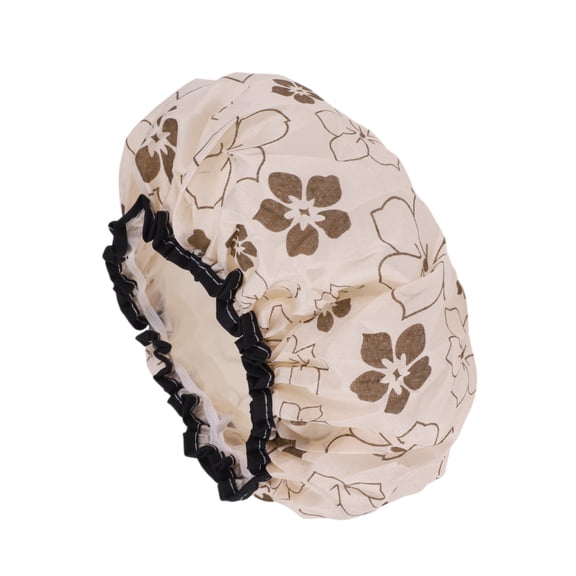 Unique Bargains Floral Double Layer Shower Cap 1 Pc Coffee Color Floral