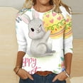 thumbnail image 2 of Happy Easter Shirts for Women 3/4 Sleeve Round Neck Easter Eggs Bunny Print T-Shirts 2025 Trendy Tee Tops White,XXL, 2 of 6
