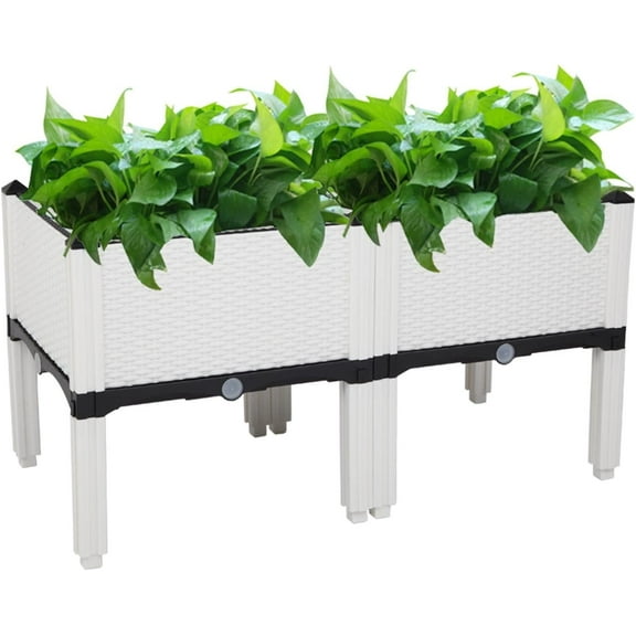 Free Splicing Injection Planting Box, Elevated Garden Beds with Water Drainage Plugs, Self-Watering Planter with Legs,for Patio Balcony Deck to Planting Flowers Vegetables and Herbs