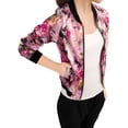 thumbnail image 2 of INSPIRE CHIC Blouson Bomber Court à Imprimés Floraux pour Femme, Col Montant, Fermeture Éclair, Fête de la Saint-Patrick, Fuchsia, TP, 2 of 7