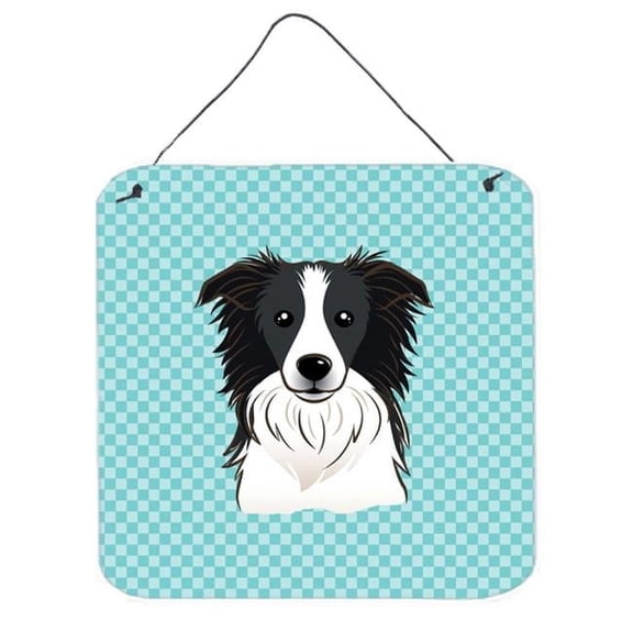 Checkerboard Blue Border Collie Aluminum Metal Wall Or Door Hanging Prints, 6 x 6 In.