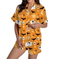 thumbnail image 2 of Miorin Under $14 Women Halloween Print Pajama Set Short Sleeve Button Down 2-Piece Sleepwear Soft Pjs Lounge Sets Casual Matching Set Loungewear, L, 2 of 5