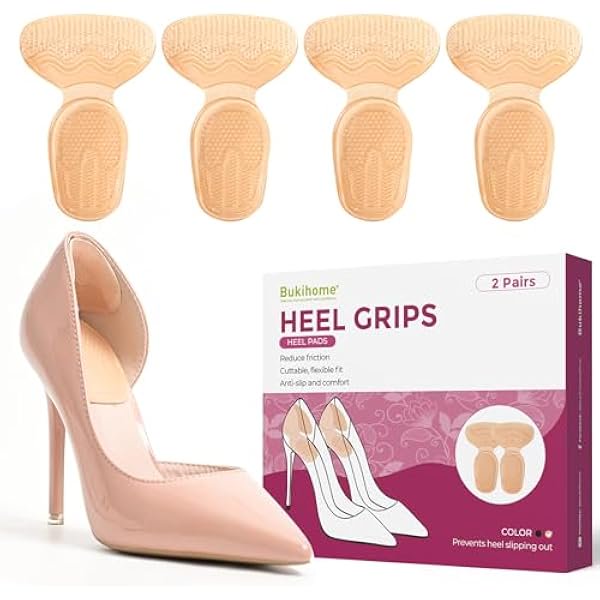 Chenchen Heel Grips for Women Shoes - Heel Pads for Shoes That are Too Big, Non-Slip, Reduce Friction T-Shape Design Shoe Cushions for High Heels, Sandals, Pumps, Flats, Boots (4 Pcs, Beige)