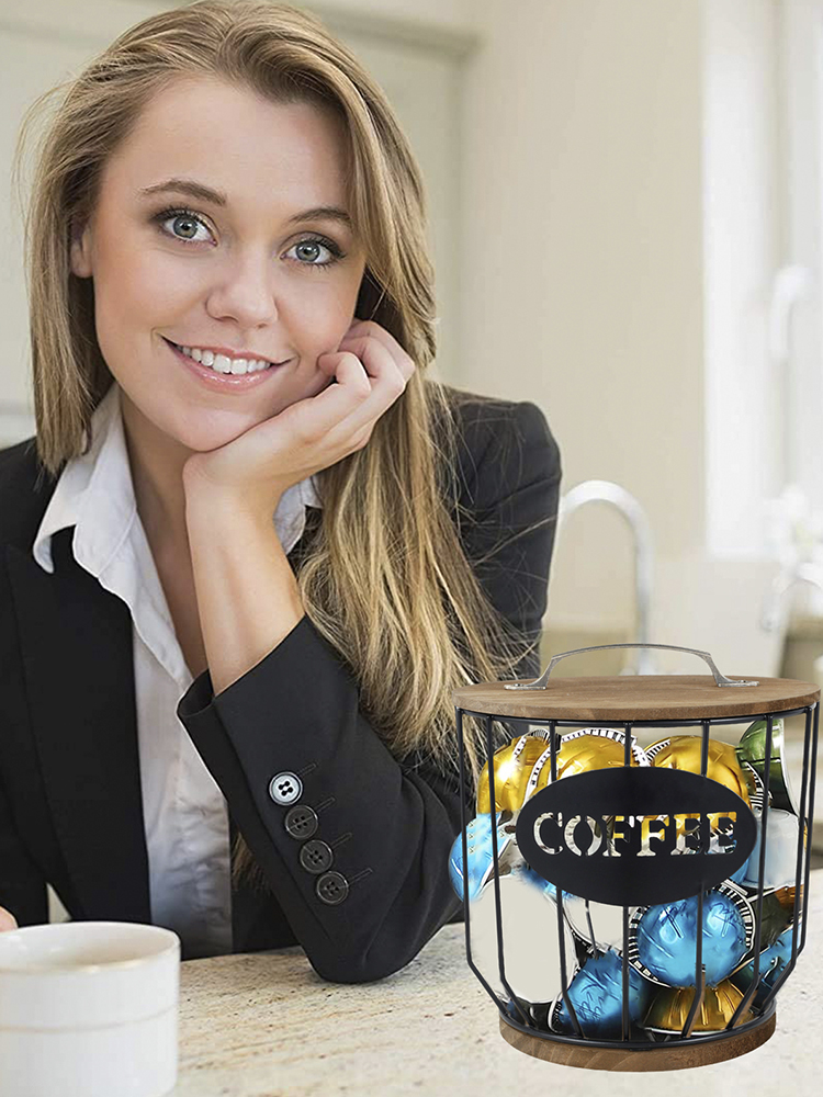 Fenteer Kaffee-Kapsel-Halter – Vintage-Eisen, Schwarz, Tassenform, Für Bis Zu 60 Kapseln