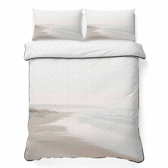 Quilts Queen Size Bedding Set, Coastal Beach Lightweight Quilted Comforter, Ocean Waves Sand Vintage Natural Scenery Soft Reversible Bedspread Coverlet with Pillow Covers for All Season, 90" x 96"
