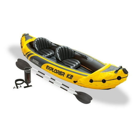 Intex Explorer K2 Yellow 2 Person Inflatable Kayak with Aluminum Oars & Air (Best Pump For Inflatable Kayak)