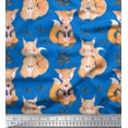 thumbnail image 1 of Soimoi Blue Georgette Viscose Fabric Cat & Fox Kids Printed Fabric 1 Yard 42 Inch Wide, 1 of 3