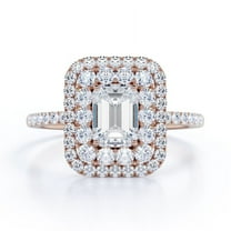 JeenMata 1.5 Carat Emerald Cut Moissanite Engagement Ring - Bridal Ring - Double Halo Ring - Cluster Ring - 18k Rose Gold Plating for Women