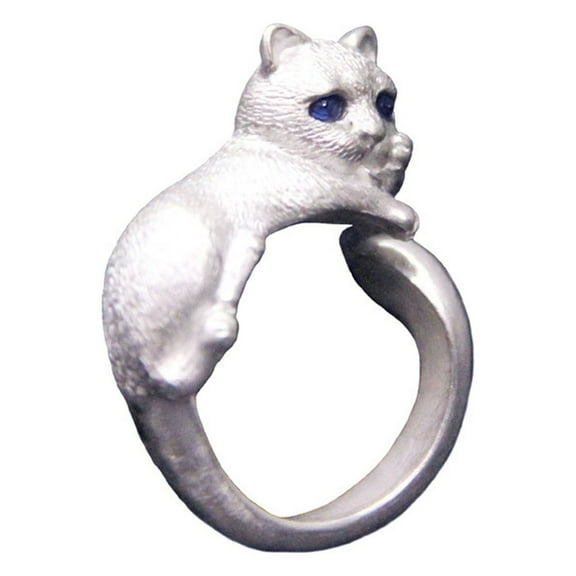 Guodhu Cute Cat Ring for Women - Adjustable Open Kitty-Shaped Ring With Lovely Blue Eye - Animal Personalize Jewelry for Her Cat Lovers - Kitten Pet Gift