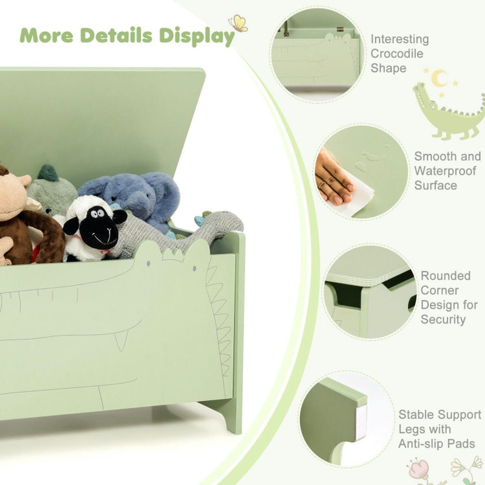 GVN Wooden Kids Toy Box with Safety Hinge-Green, Toy Organizers and Storage for Kids, Boys, Girls, Nursery