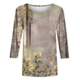 thumbnail image 4 of YUGYXL Summer 3/4 Length Sleeve Shirt for Women Vintage Flower Printed Loose Tshirts Trendy Crew Neck Lightweight Tees Ladies Soft Tunic Clothes Going Out Shirt, 4 of 5