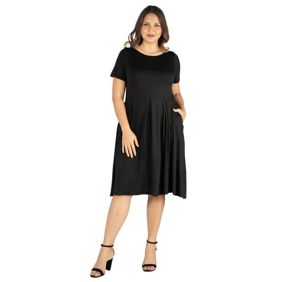 Women’s Plus Size Short Sleeve Midi Skater Dress With Pockets