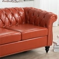 thumbnail image 5 of 84" Accent Sofa, PU Leather Upholstered 3 Seater Sofa Couch with Nailhead Trims & Rolled Arms, Modern Button Tufted Chesterfield Sofa with Solid Wood Legs for Living Room Bedroom, Orange, 5 of 7