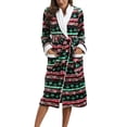 thumbnail image 2 of Sedceaty Female Nightwear, Christmas Floral Print Long Sleeve Night-Robe with Waist Belt for Fall Winter, S/M/L/XL/XXL, 2 of 9