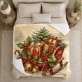 thumbnail image 4 of Red Sled with Jingle Bells, Nostalgic Vintage Style for Holiday Lovers, Cozy Snowy Present Scene, Flannel Blanket for Living Room and Bedroom, Christmas Gift and Winter Home Decor, 4 of 7