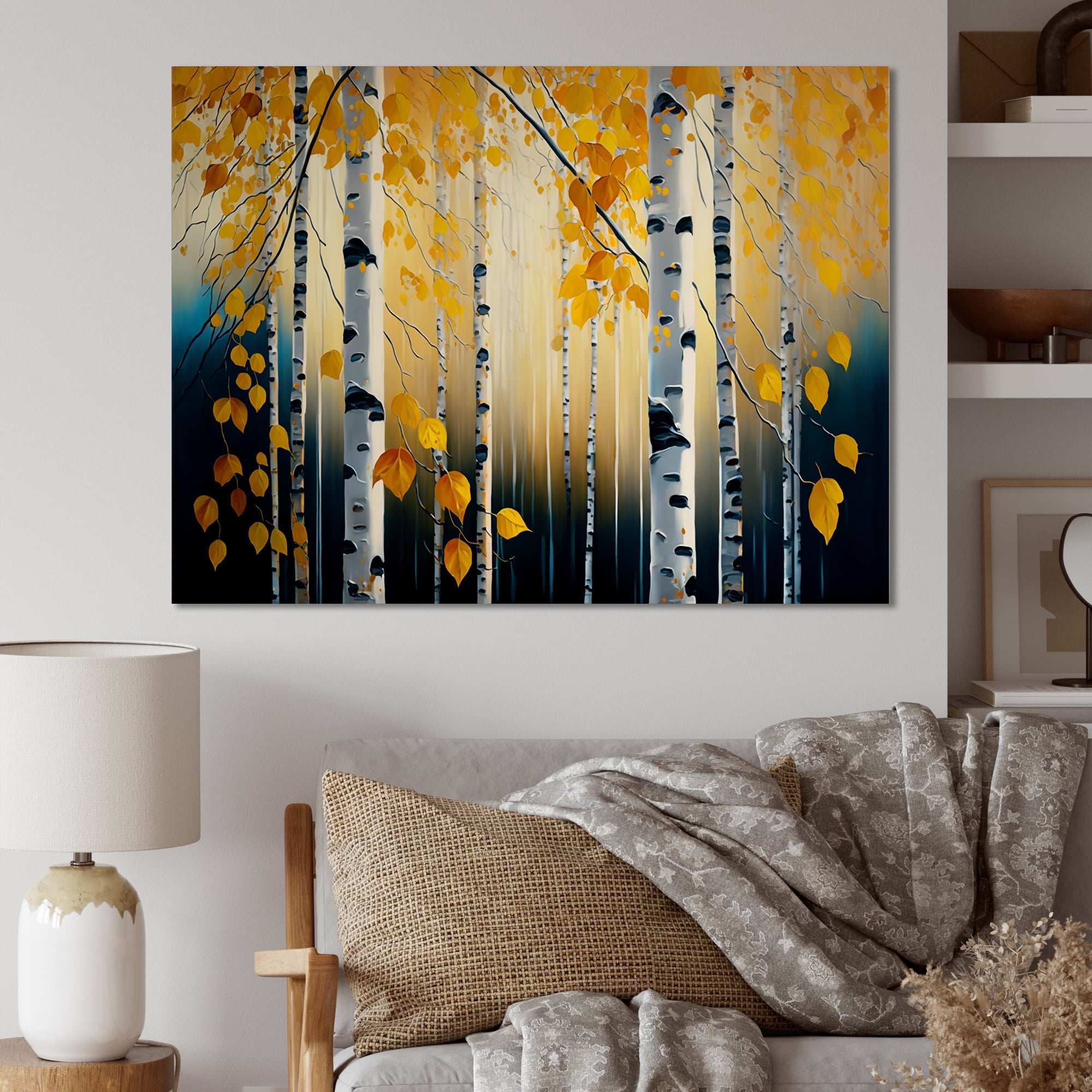 Designart Into A Golden Birch Forest I Canvas Wall Art