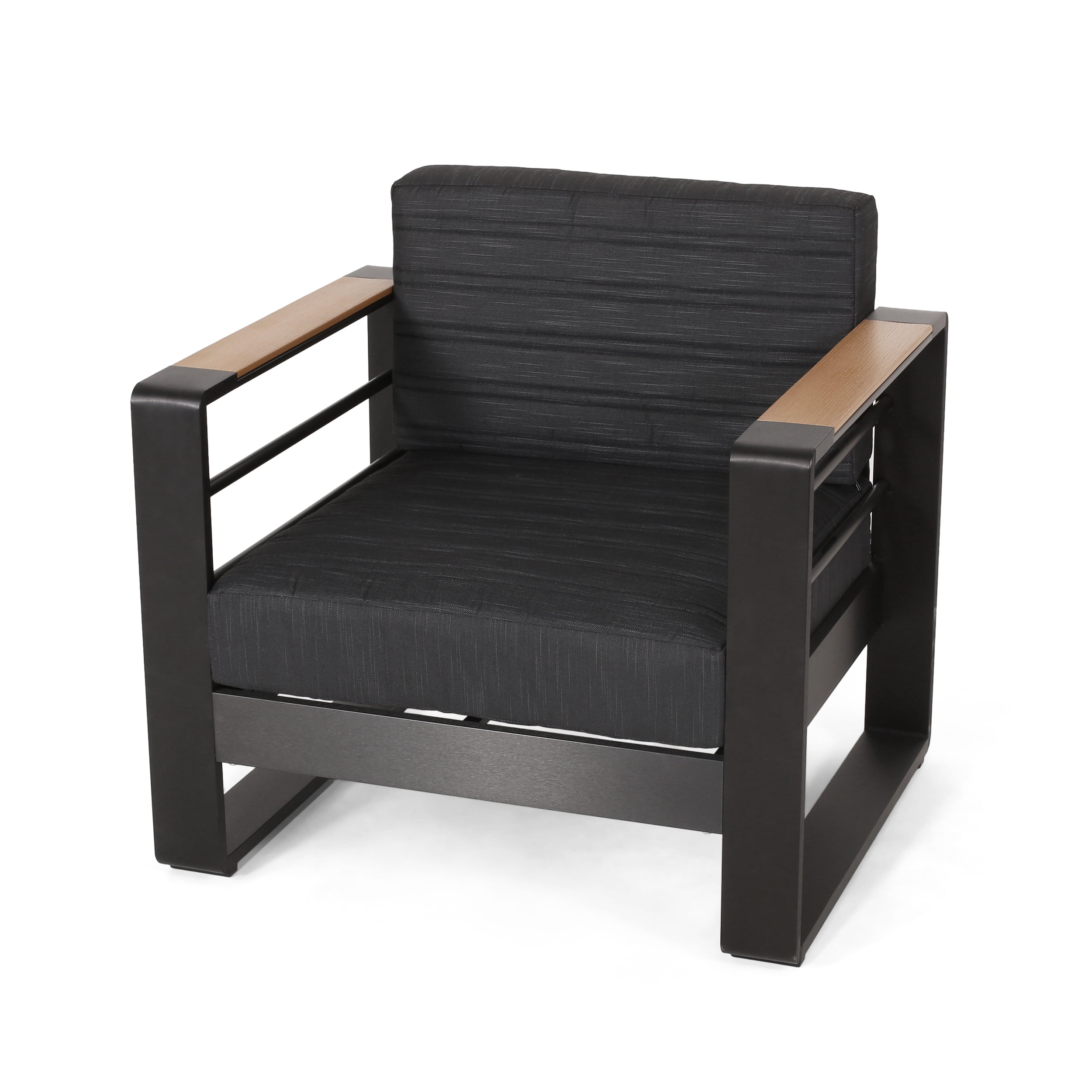Outdoor Single Leisure Chair, Aluminum Frame Relaxing Seat for Patio Garden, Black