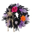 thumbnail image 2 of Halloween Skull Rose Wreath, 18" Black Artificial Maple Leaf Front Door Wreath with Purple Pumpkins Spider Web, Halloween Spooky Wall Hanging Home Decor for Fireplace Porch Living Room, 2 of 5