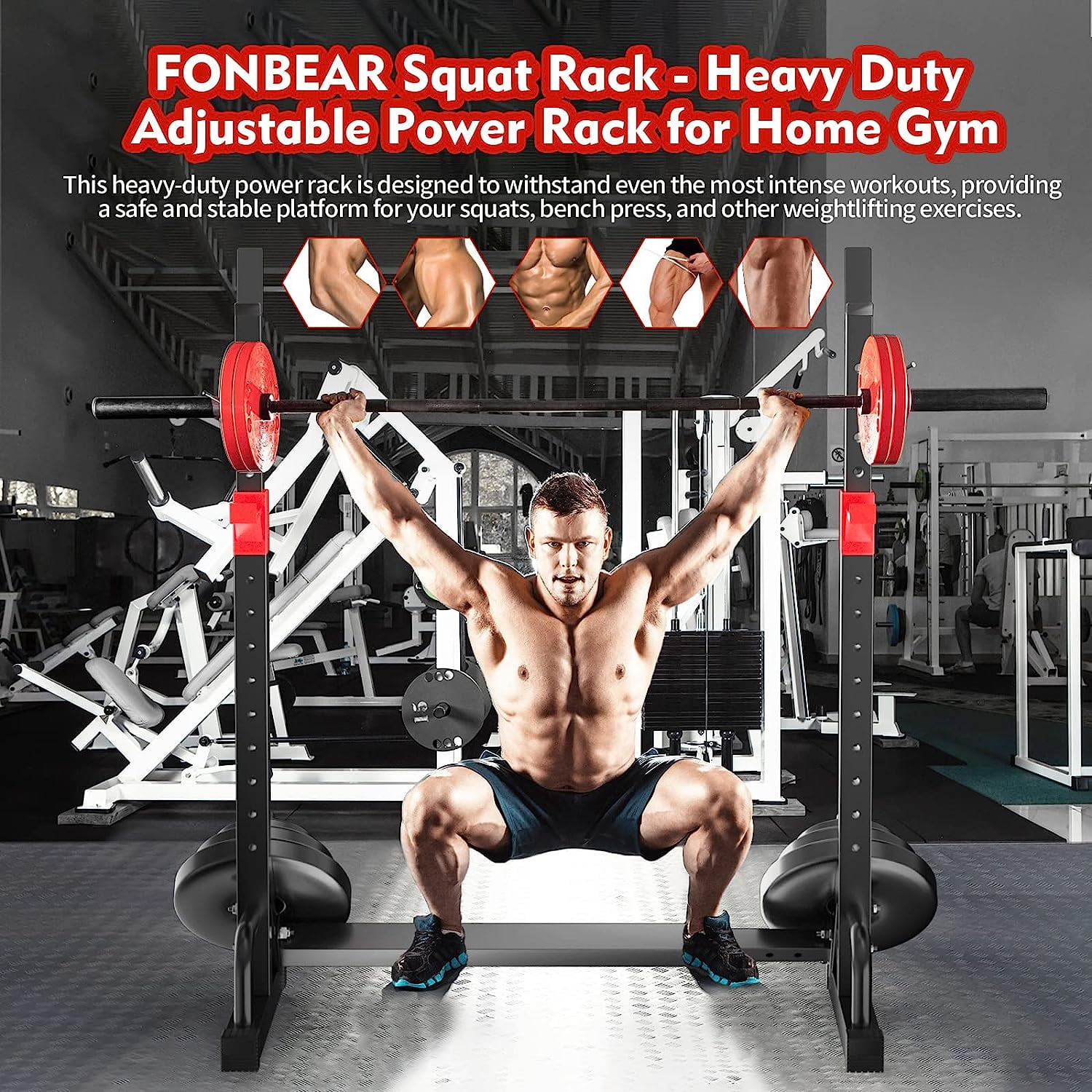 FONBEAR Adjustable Squat Rack, 550 LBS Max Load Squat Rack Stand Multi-Function Weight Lifting Home Gym