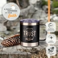 thumbnail image 4 of Christian Art Gifts Trust In The Lord Stainless Steel Black Mug with Proverbs 3:5 - Camp Style Travel Mug, Christian Mug for Men (11oz Double Wall Vacuum Insulated Coffee Mug with Lid and Handle), 4 of 7