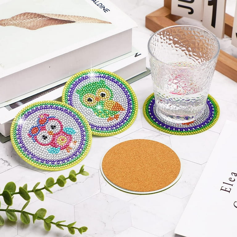 Topboutique Diamond Painting Coasters Kits, 6 Pieces Butterfly Diamond Painting Coasters with Holder, DIY Diamond Art Coasters with Stickable Cork