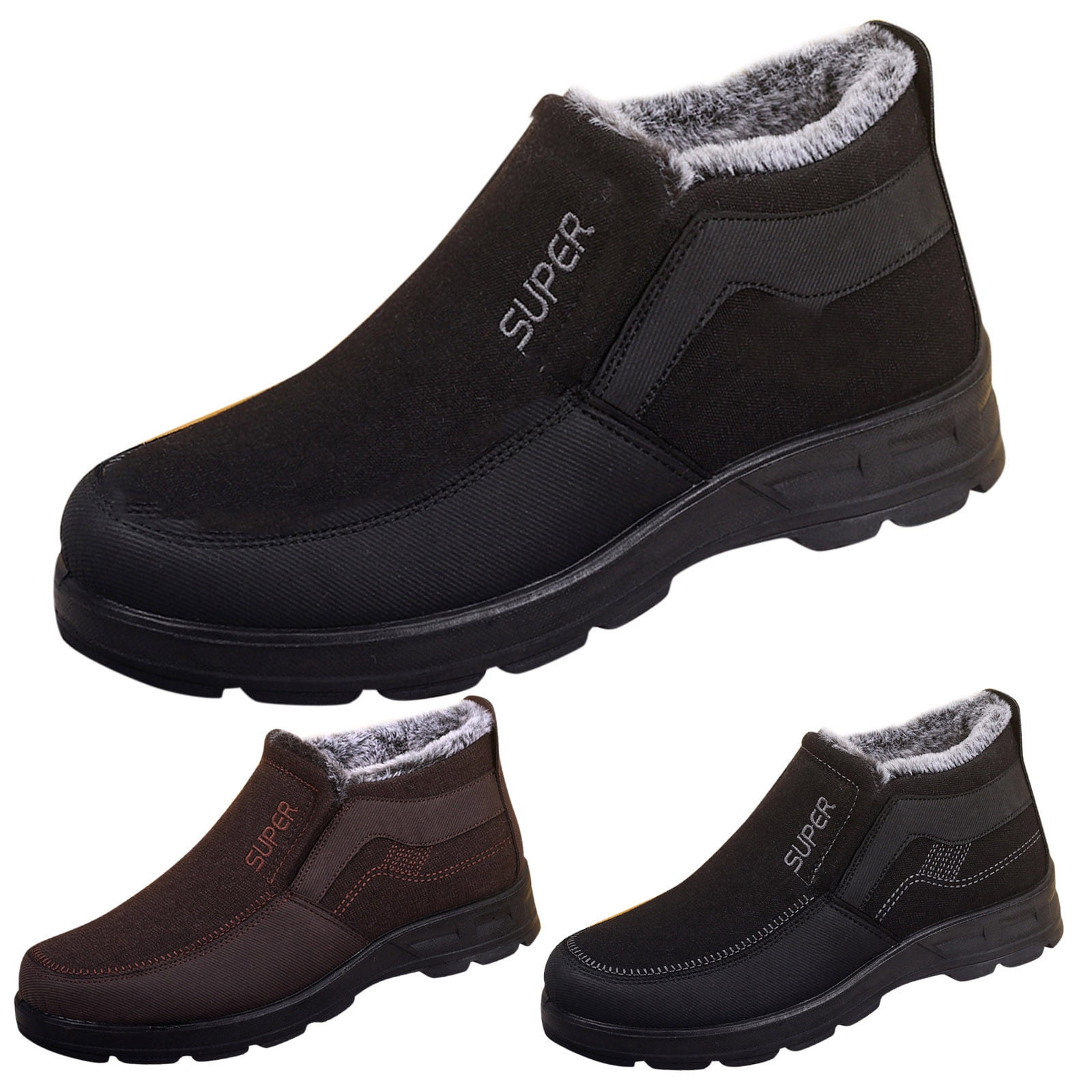 Chenyee Men's Winter Slip On Warm Ankle Boots Outdoor Water-proof Non Slip Fleece Lined Hiking Shoes