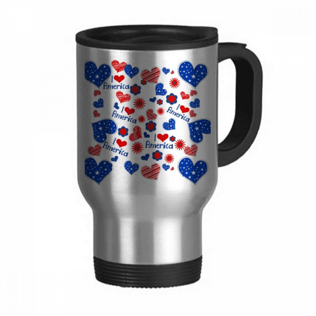 

USA Love Heart Flower Festival Pattern Travel Mug Flip Lid Stainless Steel Cup Car Tumbler Thermos