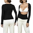 thumbnail image 4 of cocolona Womens Summer Backless Tops Crew Neck Long Sleeve Crop Slim Fit Shirts Going Out Casual Solid Color Blouses, 4 of 5