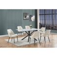 thumbnail image 4 of 7pc Marbre Blanc Enveloppé Table à Manger avec Verre Trempé et Chaises Beiges, 4 of 5