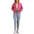thumbnail image 2 of INSPIRE CHIC Fleece Short Jacket for Women's Fuzzy Stand Collar Long Sleeve Casual Crop Coat Hot Pink XS, 2 of 5