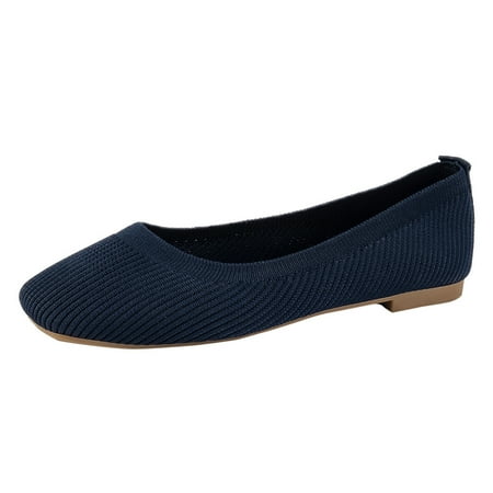 QYZEU Womens Running Sneakers Casual Dress Shoes for Women Ladies Fashion Solid Color Breathable Mesh Knitted Square Head Flat Bottom Casual Single Shoes Blue 39