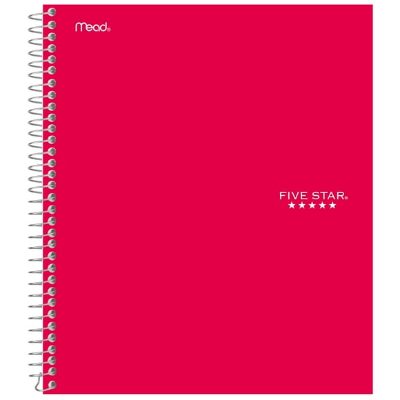 Five Star Spiral Notebook, 1 Subject, College Ruled Paper, 100 Sheets, 11" x 8-1/2", Red (72053)