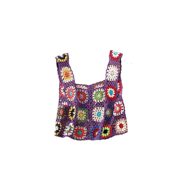 Txlixc Blusa de verano sin mangas para mujeres chaleco de punto hueco bordado a mano de ganchillo de colores Txlixc moda