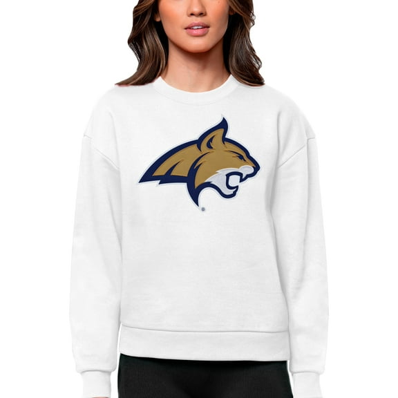 Women's Antigua White Montana State Bobcats Victory Crewneck Pullover Sweatshirt