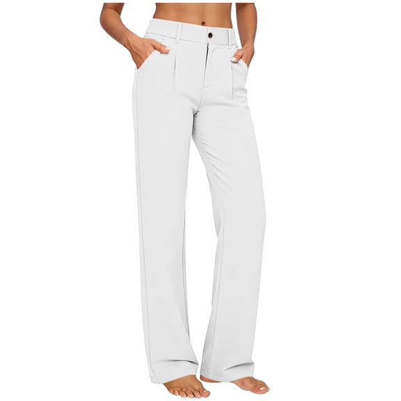 Wide Leg Dress Pants for Women Pull on Elastic Stretchy Work Pant High Waisted Casual Slacks with Pockets Yoga Pants