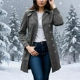 thumbnail image 2 of Uootdi Trench Winter Coats for Women Lapel Double Breasted Coats Windproof Blazer Jacket Business Casual Long Sleeve Overcoat with Pockets, 2 of 5