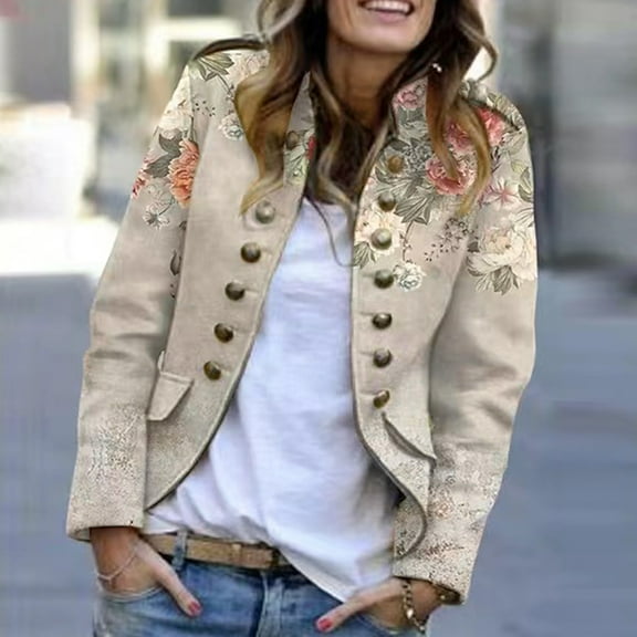 AOOCHASLIY 2023 Women Winter Coat Fashion Winter Women Casual Print Button Long Sleeve Tops Jacket Hoodles Coat