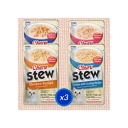 Inaba Churu Stew Lickable Wet Cat Topper, 1.4 oz Pouch, 12 Pouches, Chicken & Seafood Var.