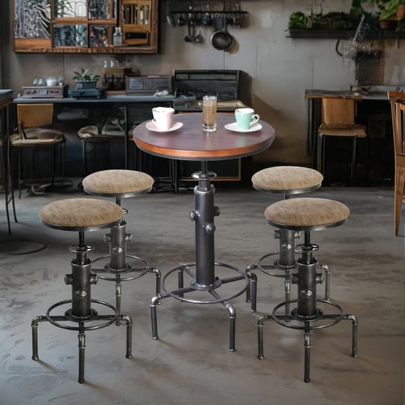 Industrial Bar Table 31.5-41.3" Adjustable Pub Table Kitchen Dining Coffee Bistro Table