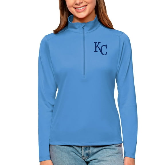 Women's Antigua Light Blue Kansas City Royals Tribute Quarter-Zip Pullover Top