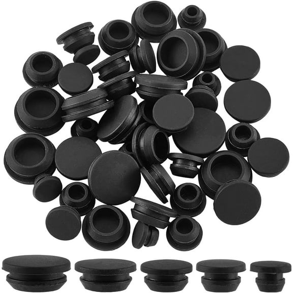 50Pcs 5 Sizes Silicone Hole Plug Black Rubber Tapered Round Waterproof Button Tube End Cover Soft Flexible Reusable Bathtub Stopper Plugs Fit for Furniture Bottle Pipes 0.1-0.4 Inch Hole