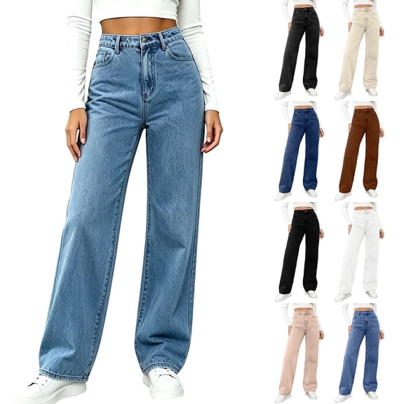 High Waisted Jeans for Women Wide Leg Baggy Denim Pants Button Fly Pockets Casual Loose Fit Trousers Vintage Y2K Fashion Bottoms S-5XL White