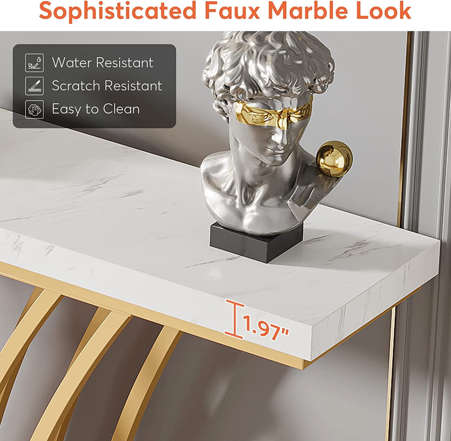 Tribesigns 59 inch Gold Console Table, Modern Entryway Table for Hallway, White